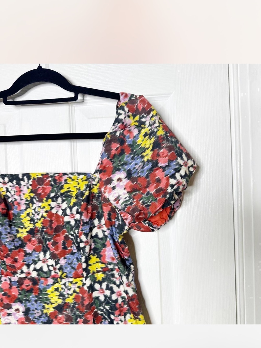 Boden Multicolor Floral Square-Neck puff sleeve Midi Dress - Picture 2 of 5